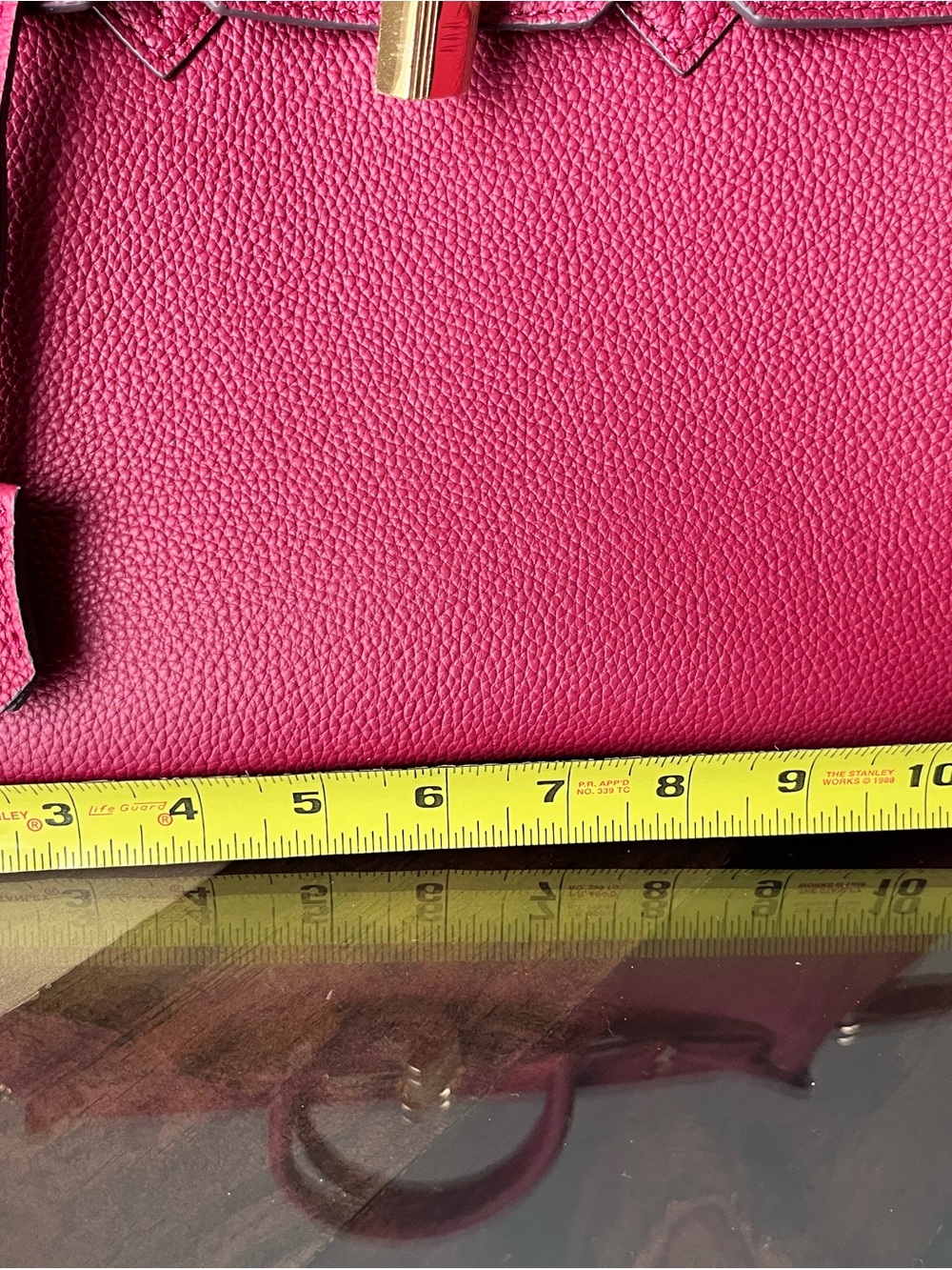 Red Structured Top-Handle Purse with Gold Hardware Birkin Inspired - Picture 4 of 5